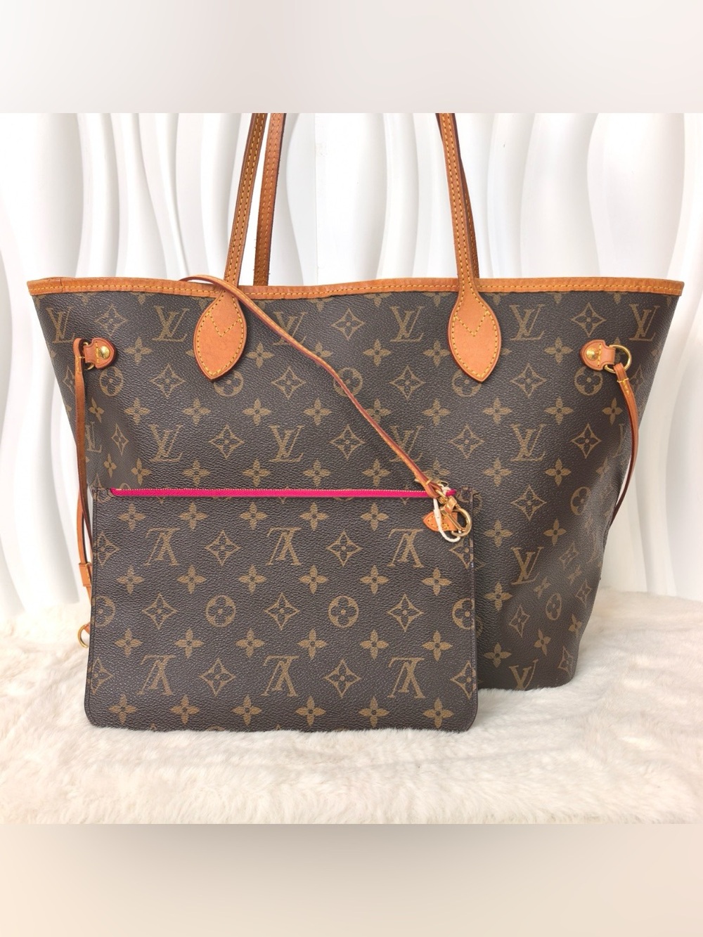 Louis Vuitton Neverfull Gm Brown Monogram Tote with Pink-Trimmed Removable Pouch